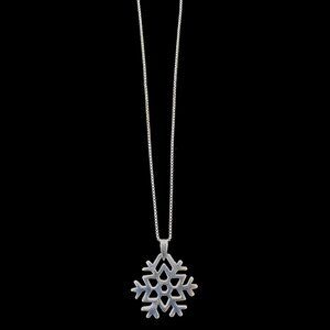 Snowflake Shaped Charm Polished Sterling Silver Pendant On Chain Necklace